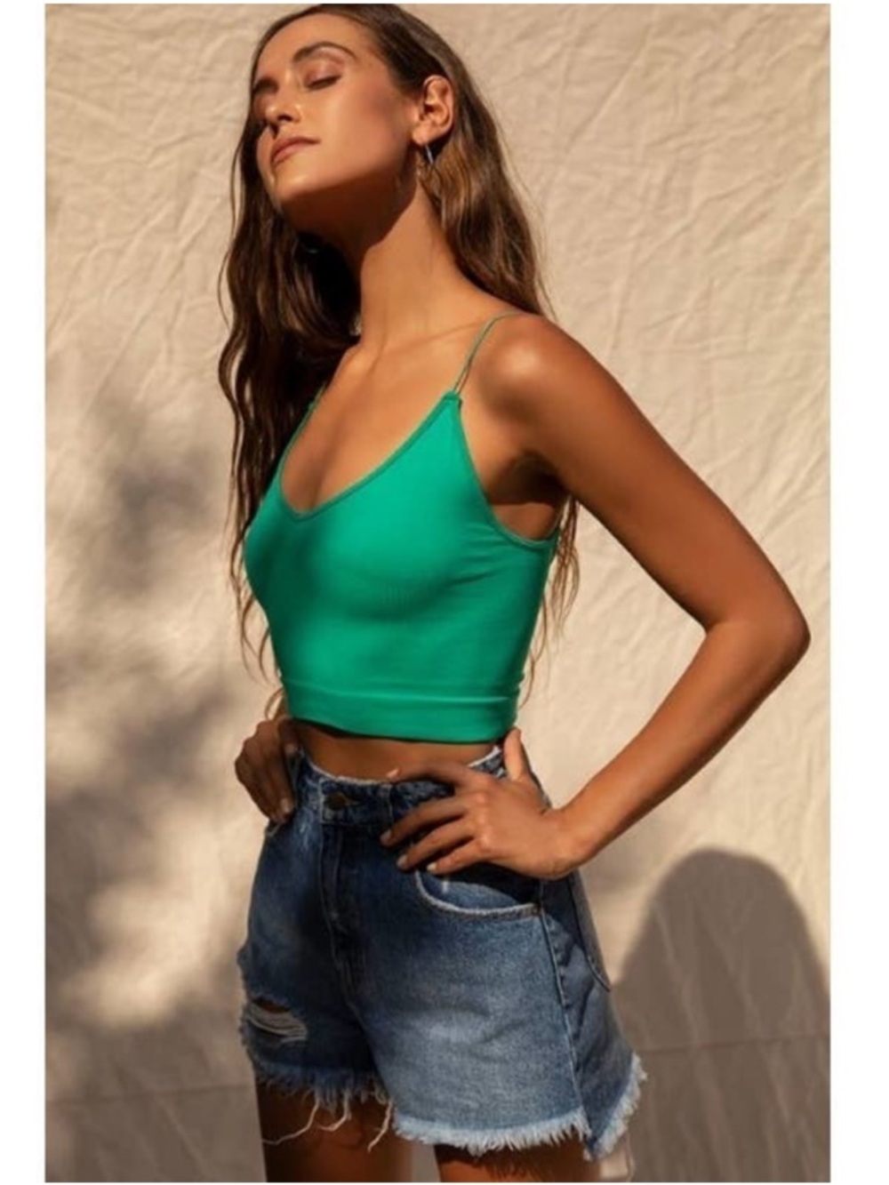 Free People Brami Forest Green Ribbed V-Neck Bra Top